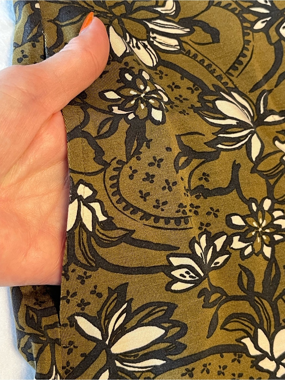 Garnet Hill Olive Green Dark Earthy Floral V-Neck Button Down Long Sleeve Dress - Picture 3 of 8
